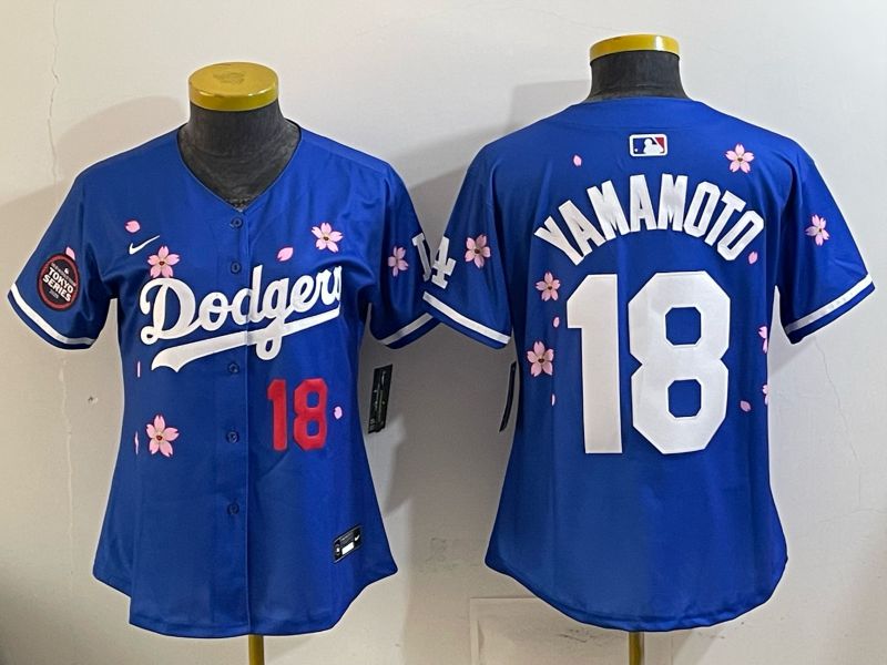 Youth Nike 2026 Los Angeles Dodgers #18 Yamamoto Blue Sakura Edition Game MLB Jersey 09